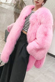 Hot Pink Châle Revers Surdimensionné Fausse Fourrure Femmes Manteau