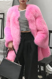 Hot Pink Châle Revers Surdimensionné Fausse Fourrure Femmes Manteau
