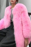 Hot Pink Châle Revers Surdimensionné Fausse Fourrure Femmes Manteau