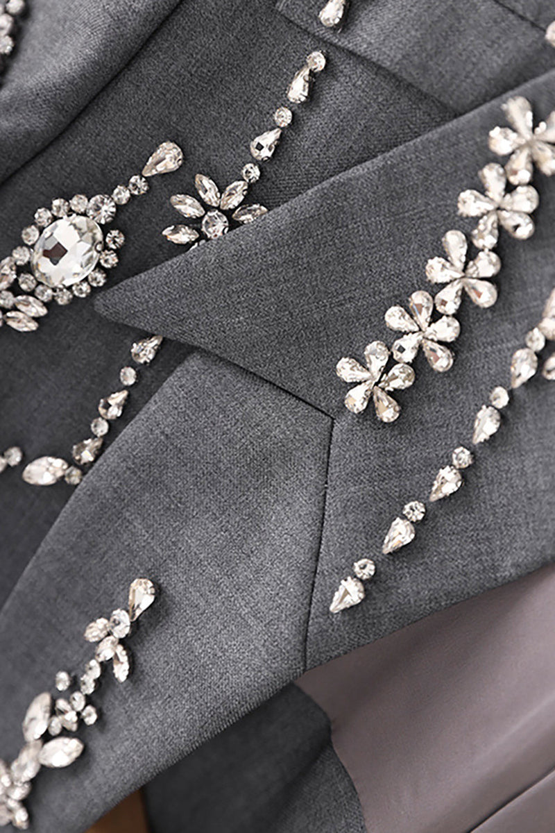 Charger l&#39;image dans la galerie, Blazer à double boutonnage perlé gris scintillant pour femmes