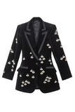 Blazer femme en velours noir perlé d’abeilles scintillantes