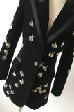 Blazer femme en velours noir perlé d’abeilles scintillantes