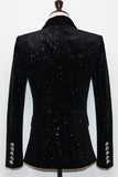 Blazer de fête à double boutonnage pour femmes à paillettes noires scintillantes