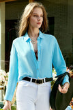 Blue Button Down Chemisier en soie pour femmes