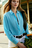 Blue Button Down Chemisier en soie pour femmes