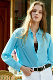 Blue Button Down Chemisier en soie pour femmes