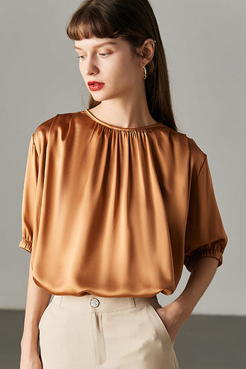 Chemisier marron surdimensionné en soie femme