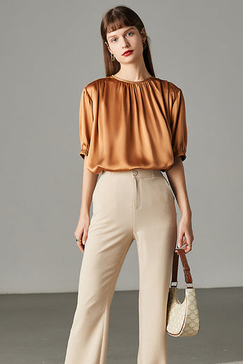 Chemisier marron surdimensionné en soie femme