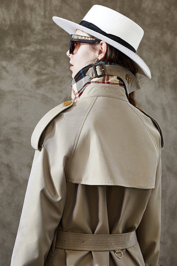 Manteau de trench long à double poitrine bleu gris avec ceinture