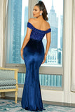 Bleu Royal de l’épaule Gareau à paillettes Robe longue de bal