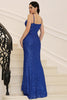 Charger l&#39;image dans la galerie, Sangles Spaghetti bleu royal Paillettes Robe longue bal avec fente