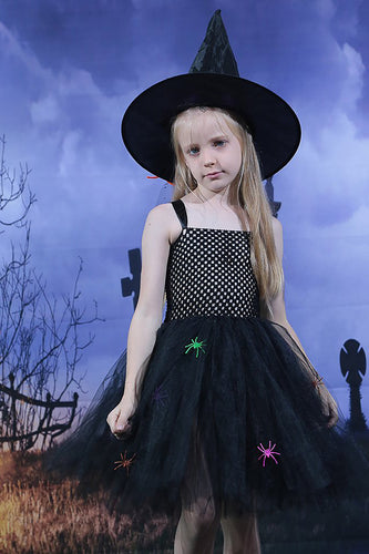 Ensemble de robe de fille Halloween A-Line en tulle noir