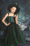 Vert foncé Lace-Up Front Tulle Halloween Robe de fille