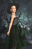 Vert foncé Lace-Up Front Tulle Halloween Robe de fille