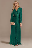 Robe de mère de la mariée marine scintillante à manches longues