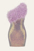 Charger l&#39;image dans la galerie, Patchwork de paillettes à une épaule moulante violet Robe de cocktail avec plume
