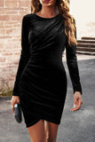 Black Bodycon Col Rond Manches Longues Velvet Robe de soirée