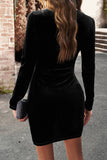 Black Bodycon Col Rond Manches Longues Velvet Robe de soirée