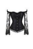 Corset Bone Style Noir Palais Dentelle Manches Longues Shapewear