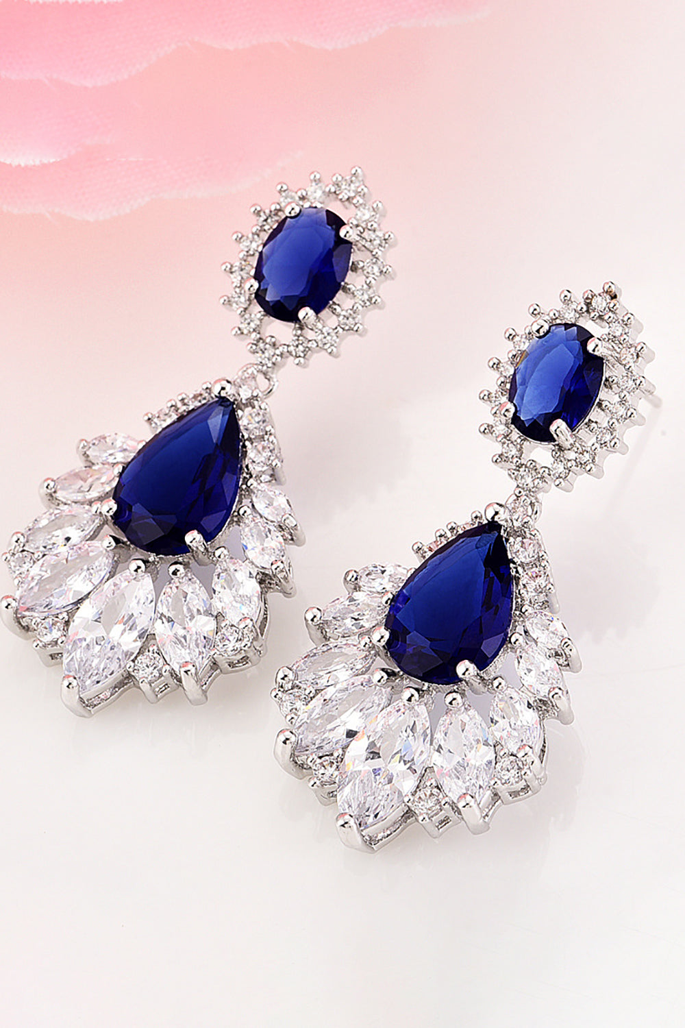 Bleu royal en forme de larme boucles d’oreilles fête bal bijoux