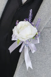 Corsage de poignet Rose Ivoire et hommes boutonnière ensemble pour la fête de mariage de bal