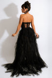 Robe de Soirée noire en tulle chérie avec fente