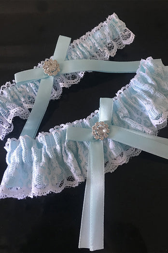Ensemble de porte-jarretelles de mariée perlé de dentelle bleu clair