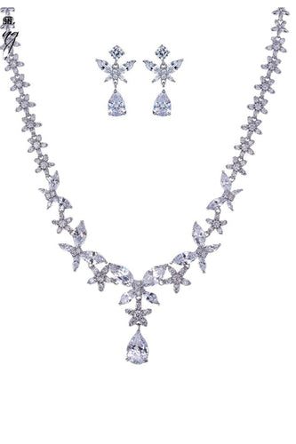Royal Blue Butterfly Crystal Drop Boucles d’oreilles Collier Bijoux Set
