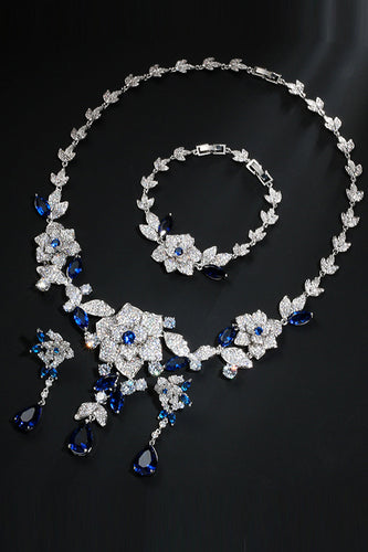 Royal Blue Flower Bracelet Collier Bijoux Set