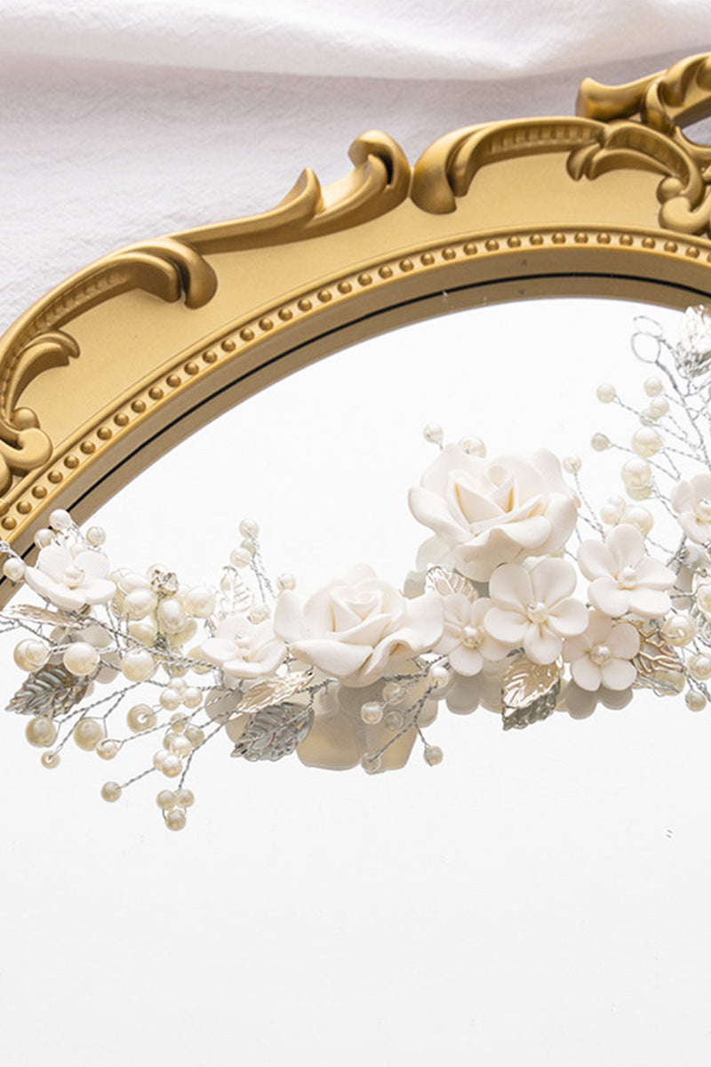 Charger l&#39;image dans la galerie, Bandeau perlé de fleurs blanches