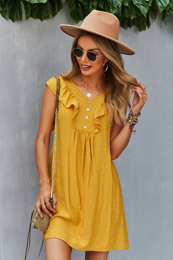 Robe d’été Boho à boutons jaunes avec volants