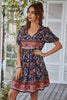 Charger l&#39;image dans la galerie, V Col Bohème Style Imprimé Robe d’été bleue
