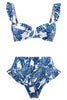 Charger l&#39;image dans la galerie, 3 pièces bleu imprimé Bikini Set Cravate Robe de plage