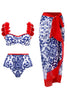 Charger l&#39;image dans la galerie, 3 pièces d’impression de maillots de bain en porcelaine bleue et blanche avec robe de plage