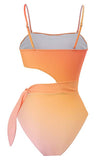 Maillot de bain une pièce orange taille haute avec découpe