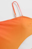 Maillot de bain une pièce orange taille haute avec découpe