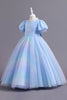 Charger l&#39;image dans la galerie, Puff Sleeves Blue Sequins Tulle Robe Fille