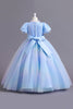 Charger l&#39;image dans la galerie, Puff Sleeves Blue Sequins Tulle Robe Fille