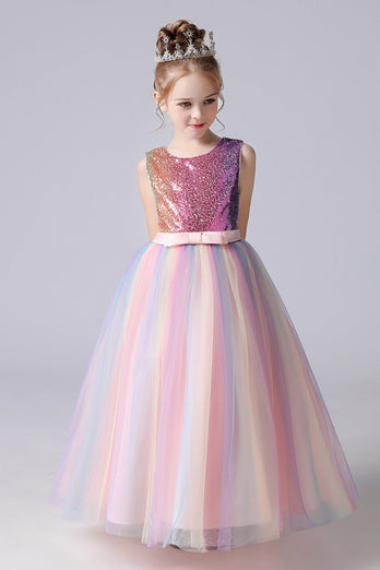 A-Line Sparkly Rose Sequins Kids Girls' Dress with Bows