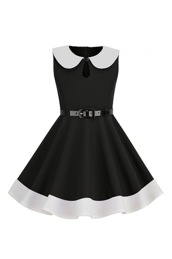 Robe noire sans manches pour filles des années 50 à col bijou