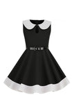 Robe noire sans manches pour filles des années 50 à col bijou