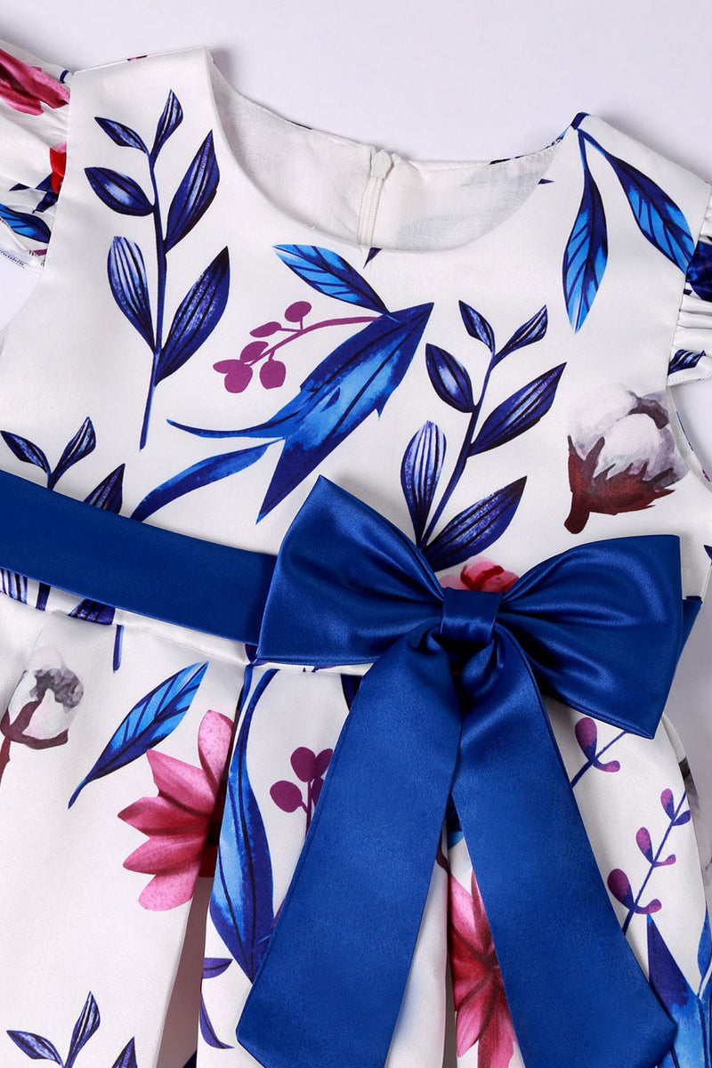 Charger l&#39;image dans la galerie, Robe de soirée bleue à manches bouffantes pour filles avec nœud papillon