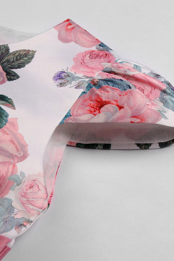 Blush Print Robe longue longue florale avec nœud papillon