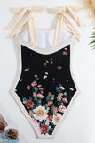 Ensemble de maillots de bain une pièce noir imprimé vintage avec jupe de plage