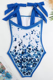 Ensemble de maillots de bain une pièce noir imprimé vintage avec jupe de plage