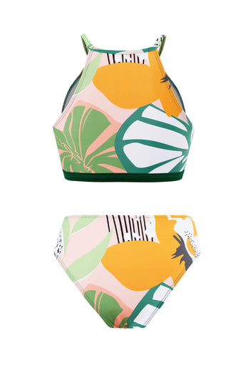 Ensemble de bikini imprimé vert deux pièces avec jupe de plage