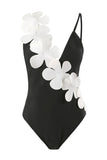 Maillot de bain noir taille haute une pièce avec fleur