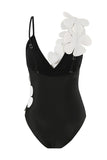 Maillot de bain noir taille haute une pièce avec fleur