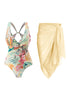 Charger l&#39;image dans la galerie, Ensemble de maillots de bain jaunes imprimés de fleurs d’une pièce avec jupe de plage