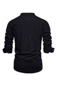 Chemise noire décontractée pour hommes à manches longues